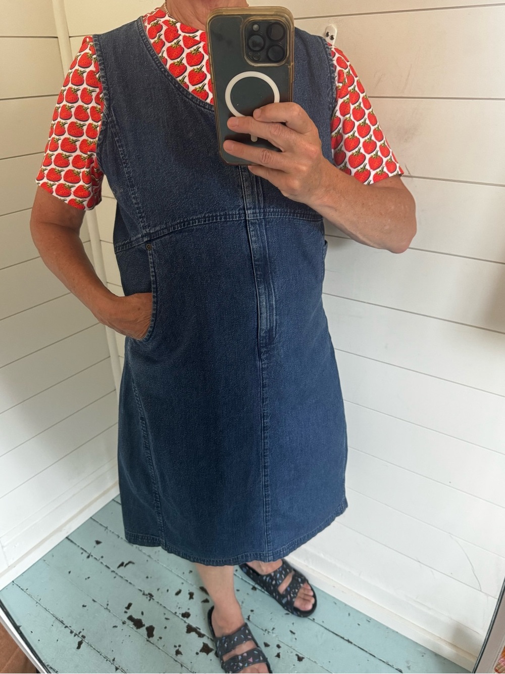 Vintage Woolrich Marked Size L but measures Medium Denim front Zip Jumper Dress